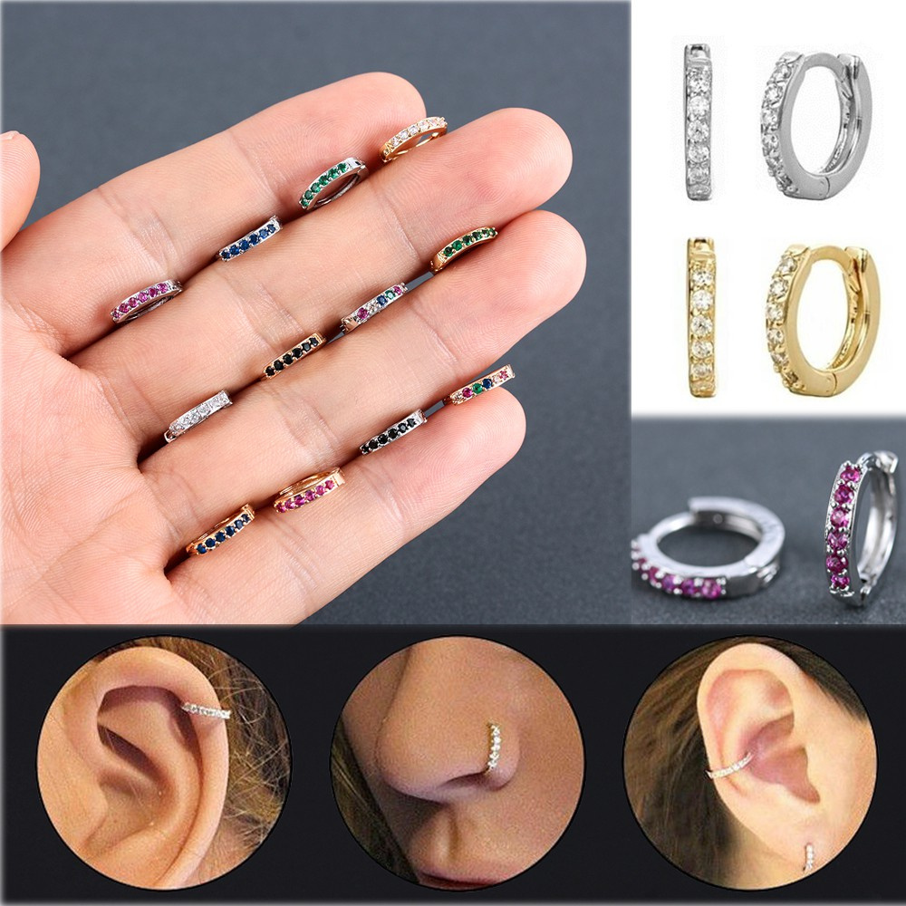 Khuyên Xỏ Mũi Đính Đá Zircon Màu Xanh Dương 8mm Thời Trang