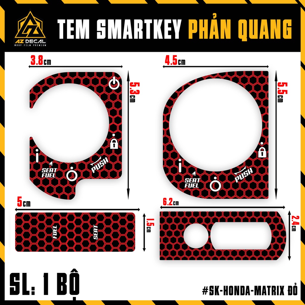 Tem Phản Quang Dán Smartkey Honda Mẫu Matrix | SK-HONDA-MATRIX |  Decal Dán Khóa Thông Minh Xe SH Mode, AB, Winner X,...