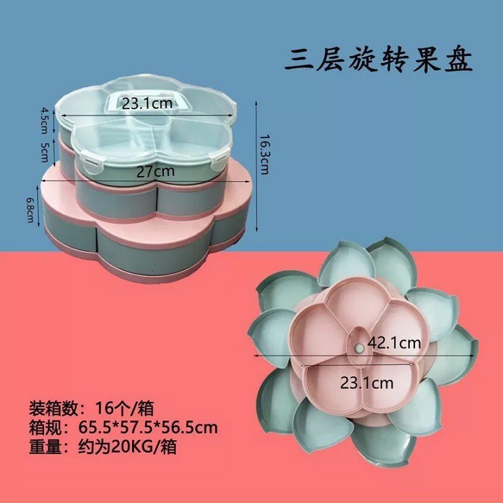 Khay mứt 3 tầng xoay hình cánh hoa kèm giá đỡ điện thoại