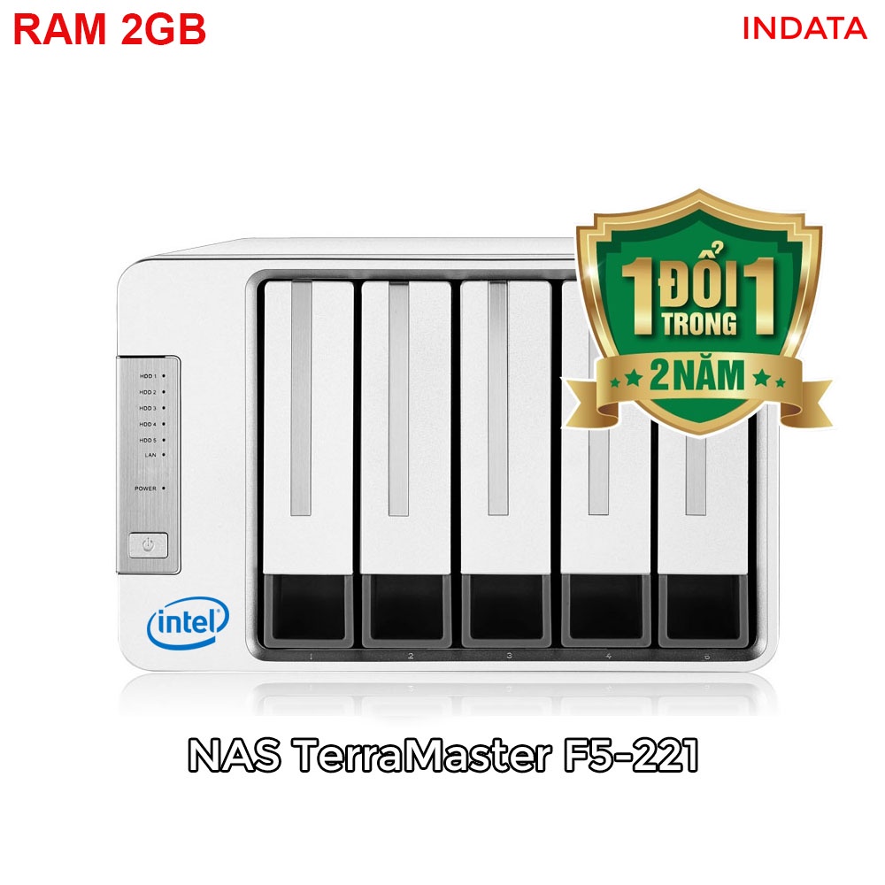 Ổ cứng mạng NAS TerraMaster F5-221, Intel Dual-core CPU 2GHz, RAM 2GB, 5 khay ổ cứng