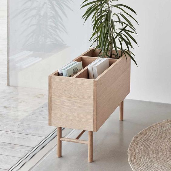 Chậu gỗ trồng cây + khay tạp chí I Decor tiểu cảnh