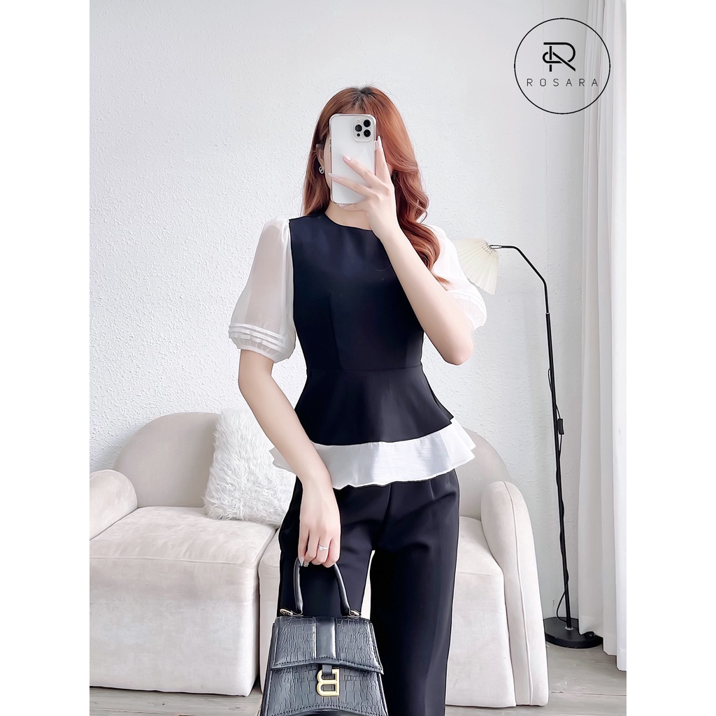 Áo Sơ Mi Peplum Thời Trang Nữ Phối Tay Tơ Công Sở Rosara G52