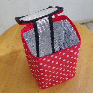 Túi Giữ Nhiệt 2 Lớp Đa Dụng (màu đỏ, họa tiết chấm bi trắng)