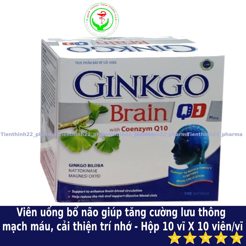 Ginkgo viên uống bổ não giúp tăng cường lưu thông mạch máu, cải thiện trí nhớ - Hộp 10 vĩ X 10 viên/vĩ