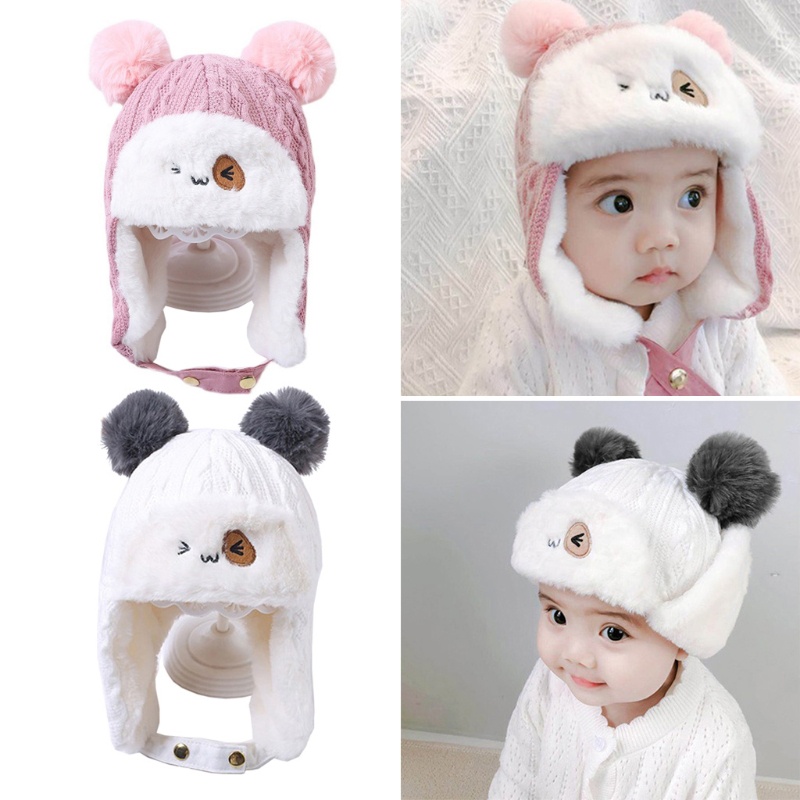 Mũ Beanie Vải Cotton Mềm Mại Dày Dặn Giữ Ấm Mùa Đông Cho Bé