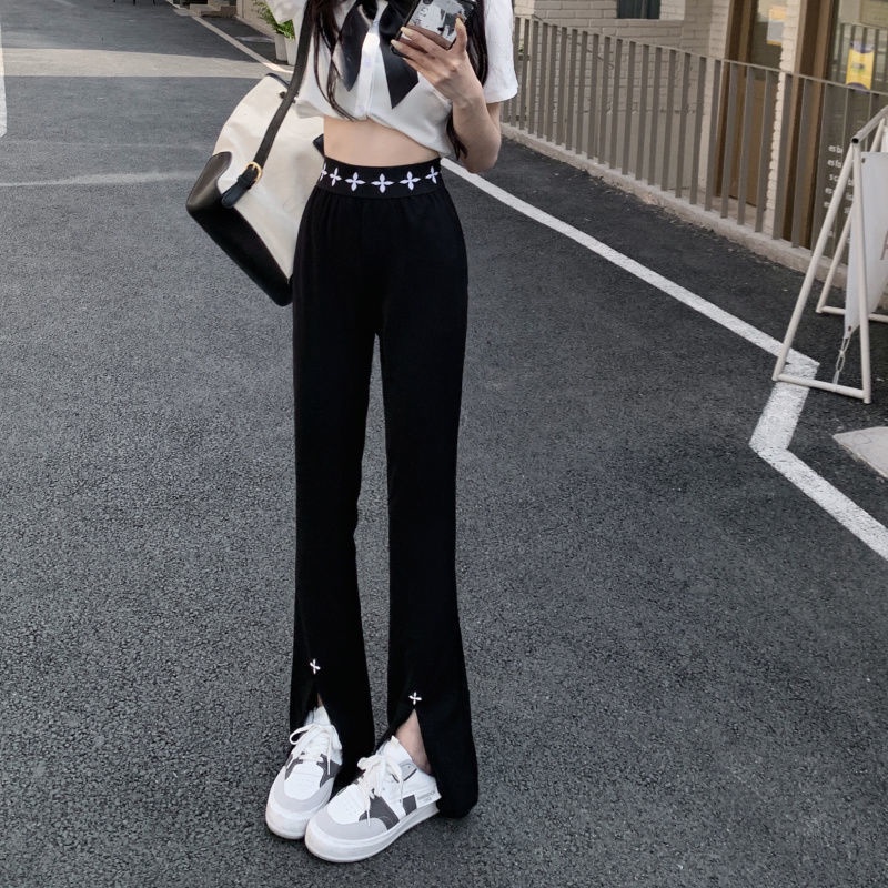 Jiashucheng Quần Thể Thao Ống Loe Xẻ Tà Dáng Rộng Mỏng Nhẹ Phong Cách Mới Mùa Hè Cho Nữ