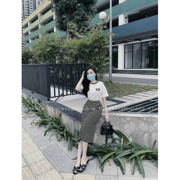🍀SET ÁO THUN MICKEY + CHÂN VÁY SỌC