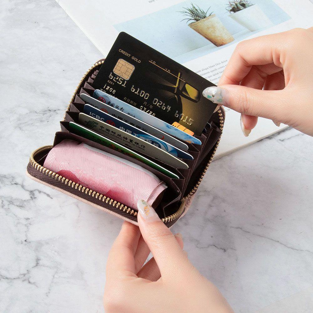 UUMIR Ví Da pu Ngắn Đựng Thẻ Thêu Họa Tiết Xinh Xắn Giá Đỡ