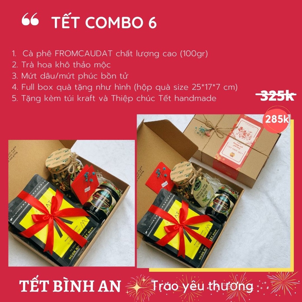 Hộp quà Tết cao cấp 4 món với cà phê, mứt trái cây và trà thảo mộc Anni Home/ Anni Handmade