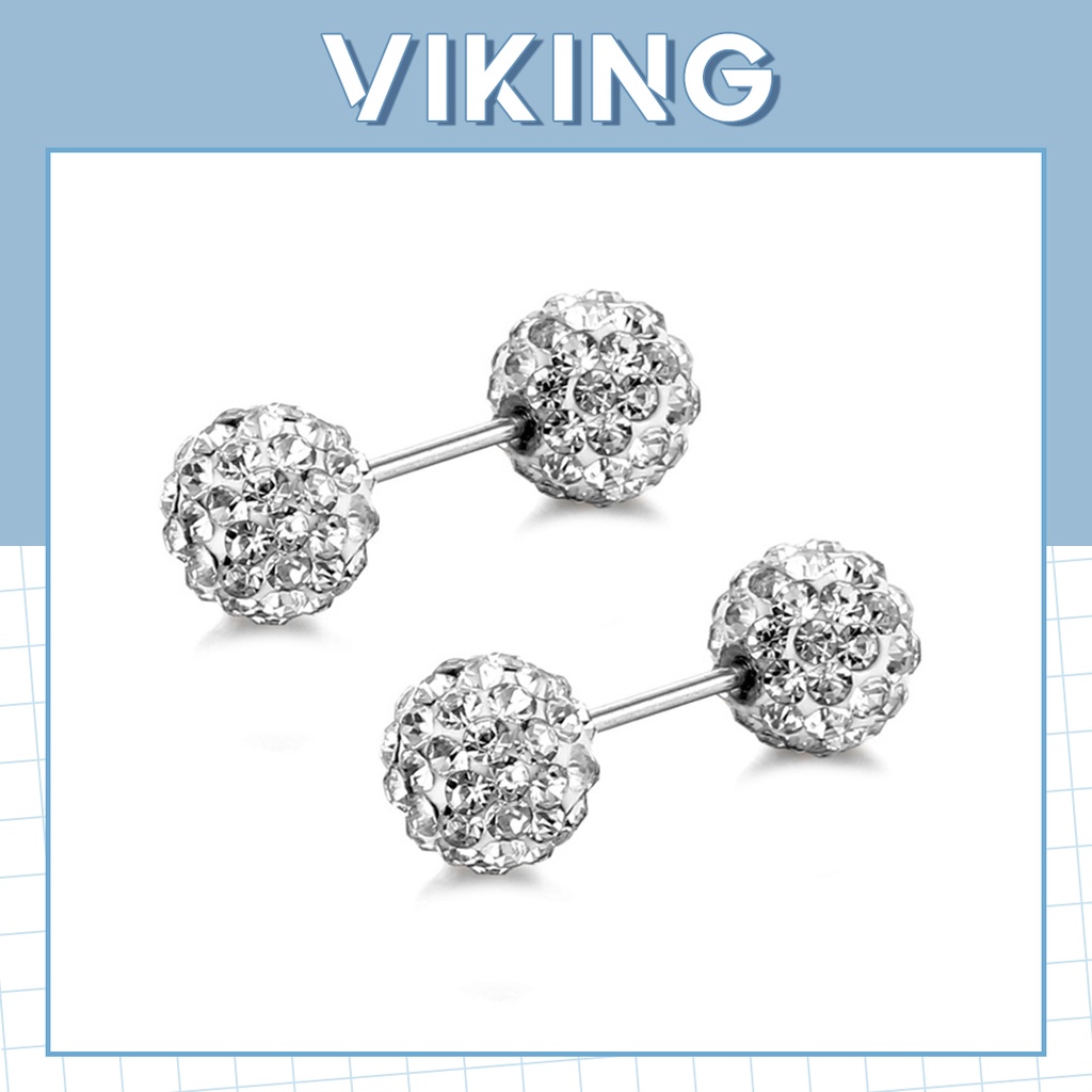 Khuyên Tai Bông Tai Nữ Xỏ Cơ Bản 2 Đầu Bi Đính Đá Nhân Tạo Thép Titan Không Gỉ