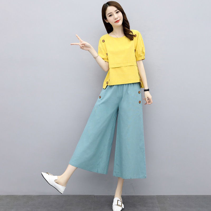 Bộ Đồ Cotton Ống Rộng Thời Trang Retro 2020 Dành Cho Nữ