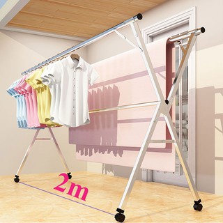 Sào Phơi Đồ Inox Thông Minh SP16, Cải Tiến Bánh Xe, Cây Gấp gọn, Giá Giàn Phơi Có Quà Tặng Móc Treo Đồ - 2,4m + Bánh xe