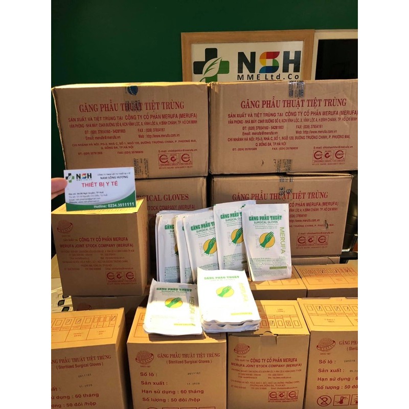 ❤️  Găng tay y tế phẫu thuật tiệt trùng merufa 6.5 7.0 7.5, găng tay y tế phẫu thuật vô trùng MERUFA 6.5 7.0
