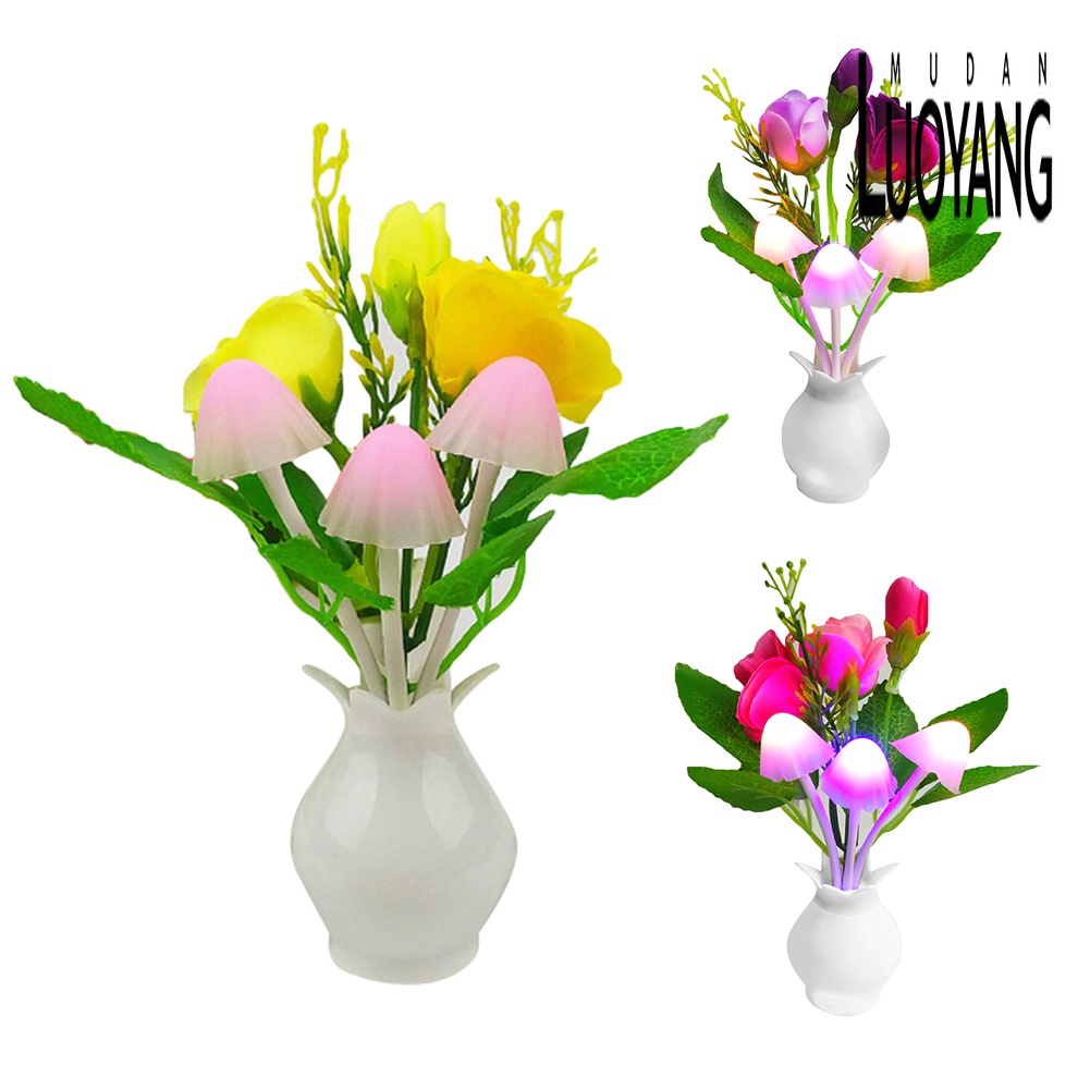 Đèn Ngủ 4 LED Hình Nấm Hoa Hồng Nhiều Màu Sắc