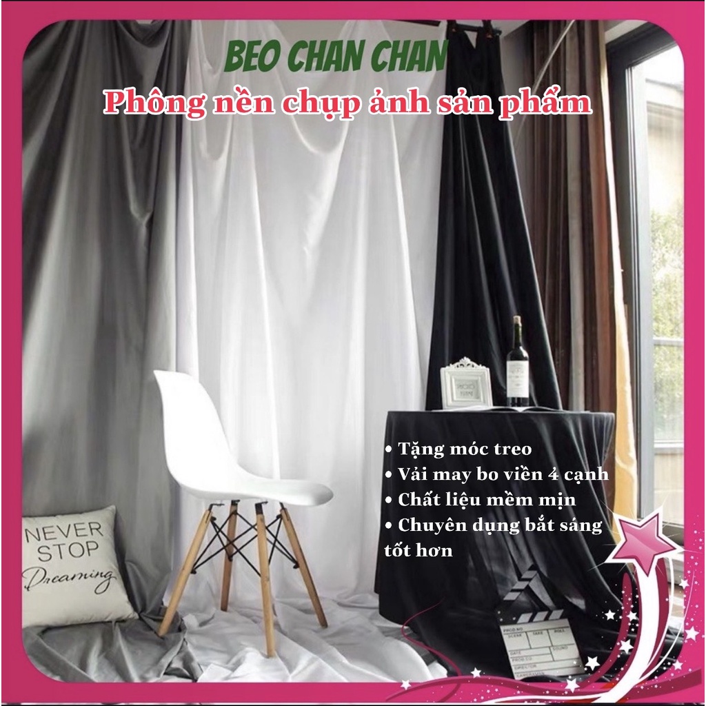 Phông Nền Chụp Ảnh ĐEN, TRẮNG, XÁM trơn background chụp ảnh vải chụp Studio, Lookbook Livestream khổ lớn decor phụ kiện