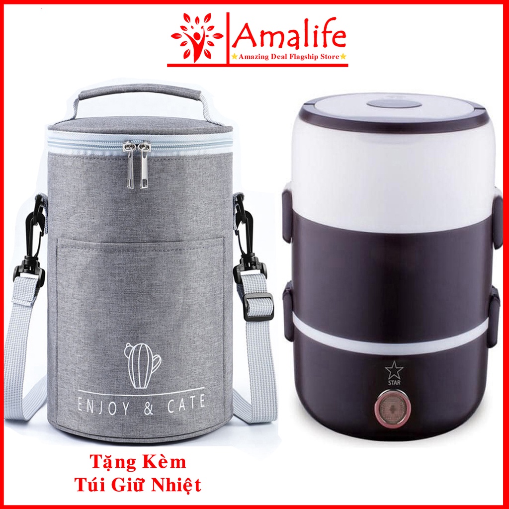 Hộp Đựng Cơm 3 Tầng Màu Đen Có Lõi Hâm Nóng – Tặng Kèm Túi Giữ Nhiệt Cao Cấp Màu Ngẫu Nhiên