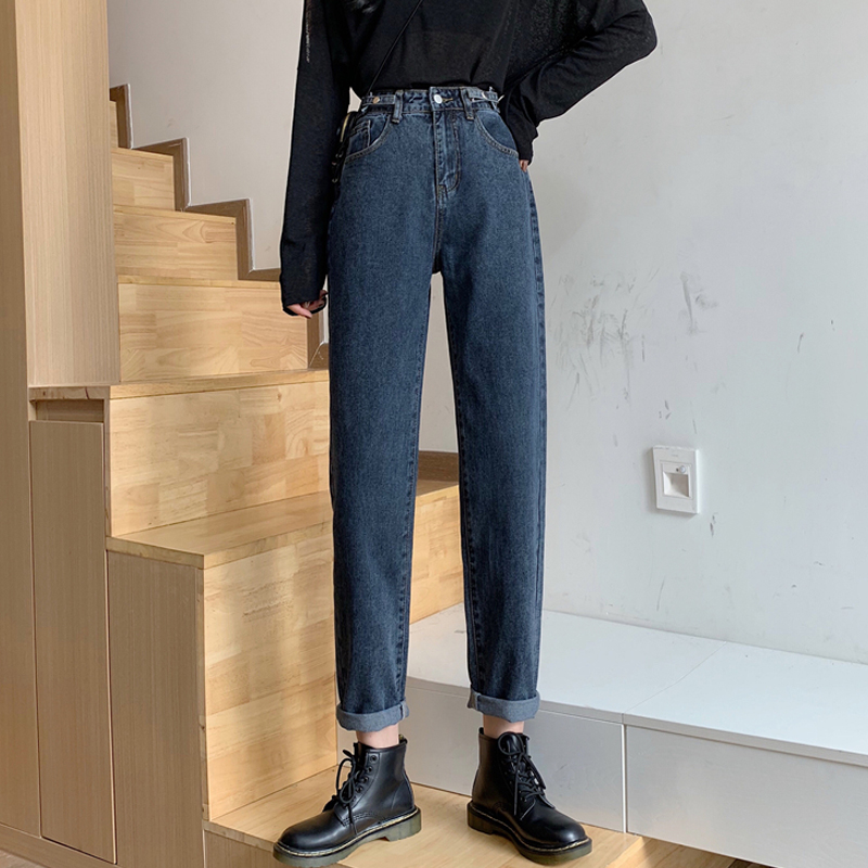 IELGY   Quần denim Màu Đen Ống Rộng Lưng Cao Dễ Phối Đồ Thời Trang Cho Nữ