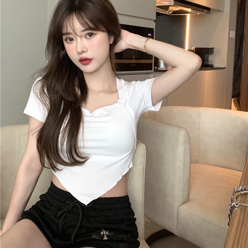 Thời Trang Áo Thun Tay Ngắn Cổ Vuông Phối Nơ Nữ Tính | BigBuy360 - bigbuy360.vn