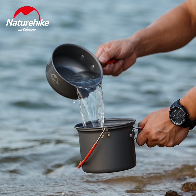 Bộ Nồi Dã Ngoại Naturehike, Nồi nấu ăn cắm trại 2-3 người, 4 trong 1, Có quai treo, Chống Dính, Xếp gọn  - ĐI OUTDOOR
