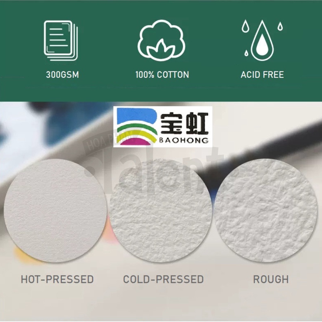 - Giấy vẽ màu nước BAOHONG XẤP 5 100% Cotton 300gsm