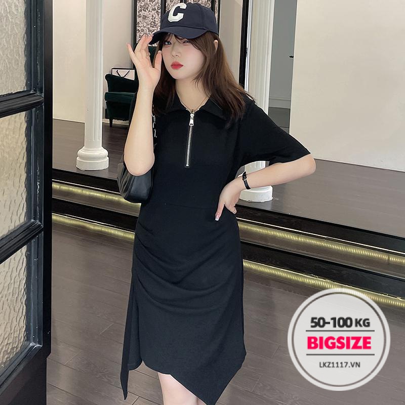 Đầm polo dáng suông Bigsize Váy nữ tay ngắn có cổ thiết kế khoá kéo mùa hè Phong cách Hàn Quốc Thời Trang tiểu thư cá tính xinh đẹp cho người mập béo