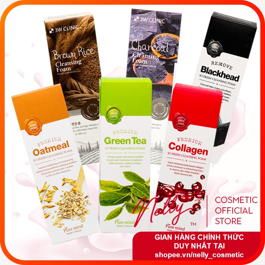 Sữa rửa mặt Collagen Pure Mind Collagen /trà xan/ than hoạt tính/ lúa mạch HÀN QUỐC