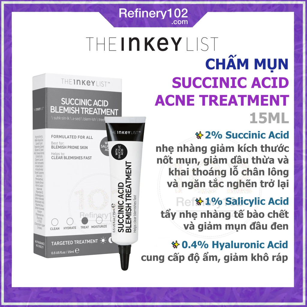 Chấm Mụn The Inkey List Succinic Acid Acne Treatment 15ml [Bill US]