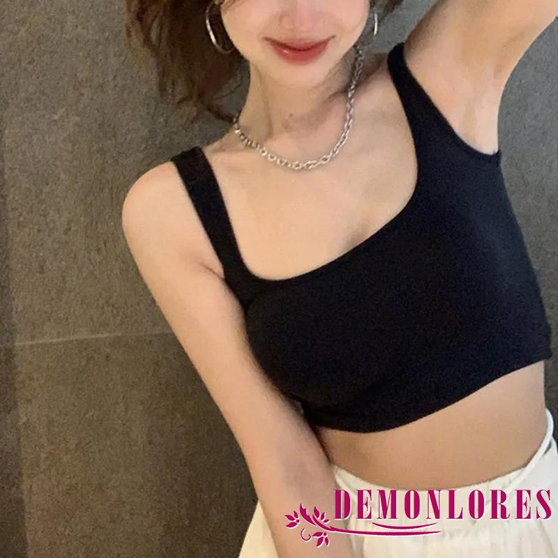 DEMQ-Women Workout  Adults Casual Slim-fit Solid Color Square Collar Korean Style Crop Tops