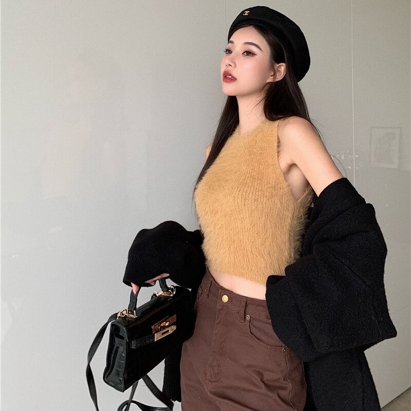SUXI (MỚI) Áo croptop trễ vai phong cách Hàn Quốc