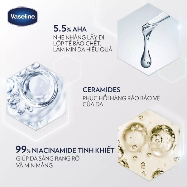 Dưỡng Thể Vaseline Pro Derma 250ml Giúp Cấp Ẩm Đều Màu Sáng Da Căng Mịn Từ Hoạt Chất  5% Niacinamide , 4D HA, 5% AHA Vas