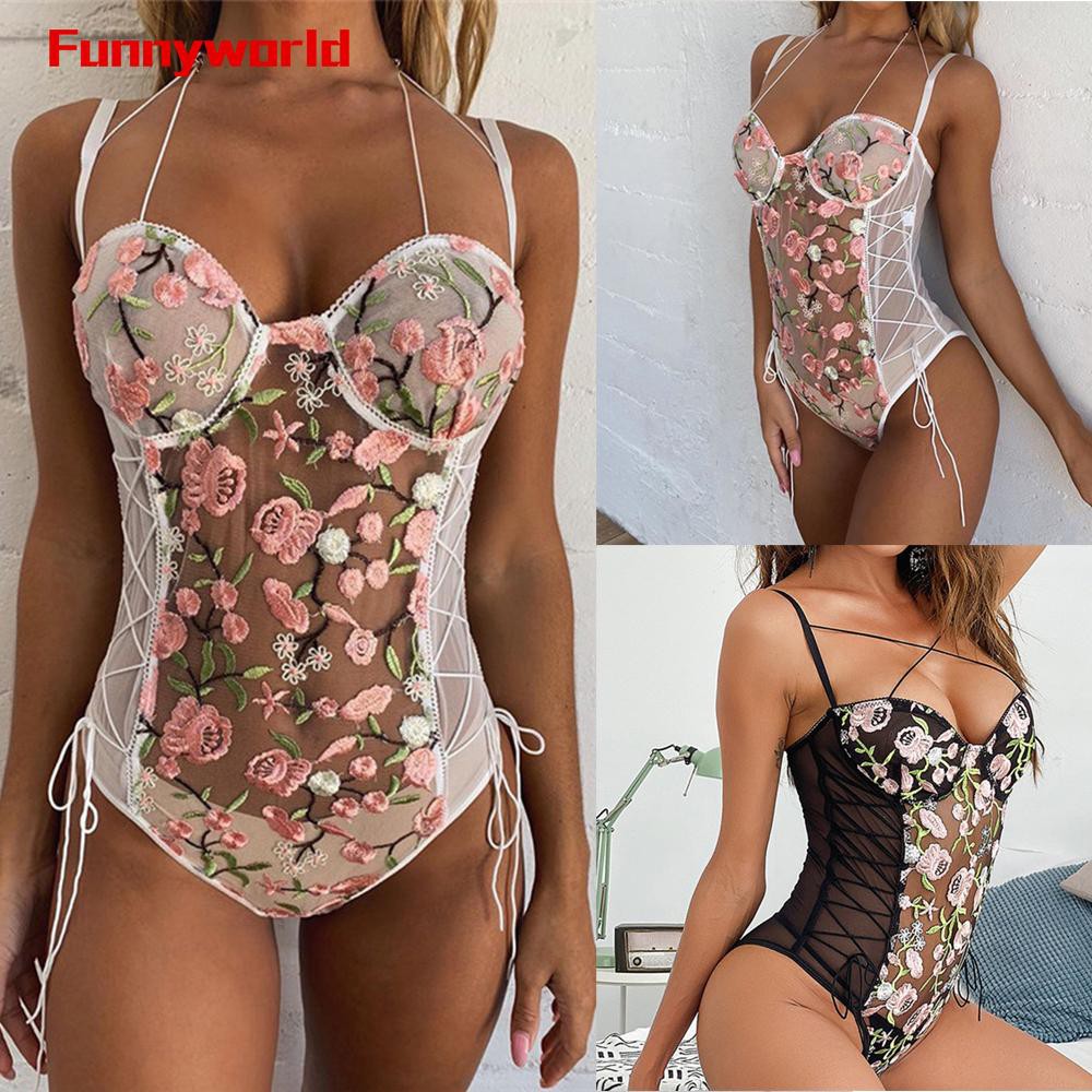 Bộ Đồ Lót Liền Thân Phối Ren Thêu Hoa Gợi Cảm Cho Nữ