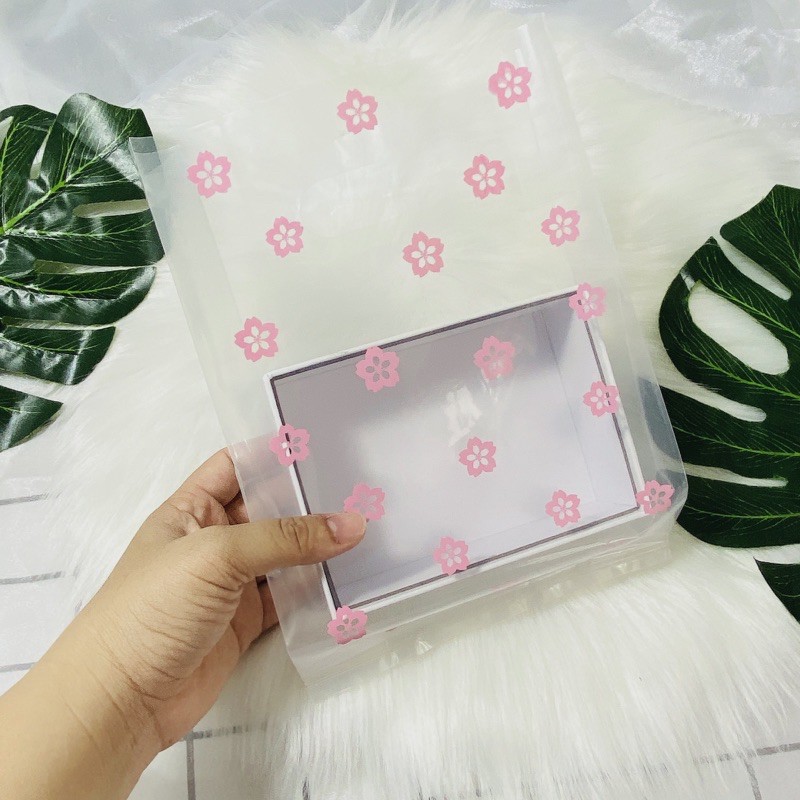 50 Bọc trong nhỏ có in hoa đào size mini 15 x 23 cm đựng nước hoa, đựng son, đựng mỹ phẩm mini siêu xinh