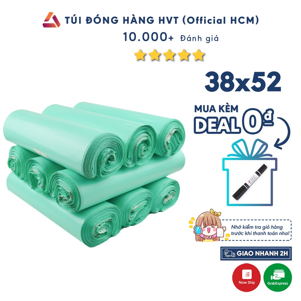 Túi gói hàng niêm phong tự dính NHỰA HVT size 38x52 - Xanh Bạc Hà