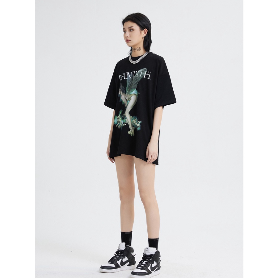 áo form rộng nam nữ thiên thần vải cotton không xù, áo phông tay lỡ angle by Semir