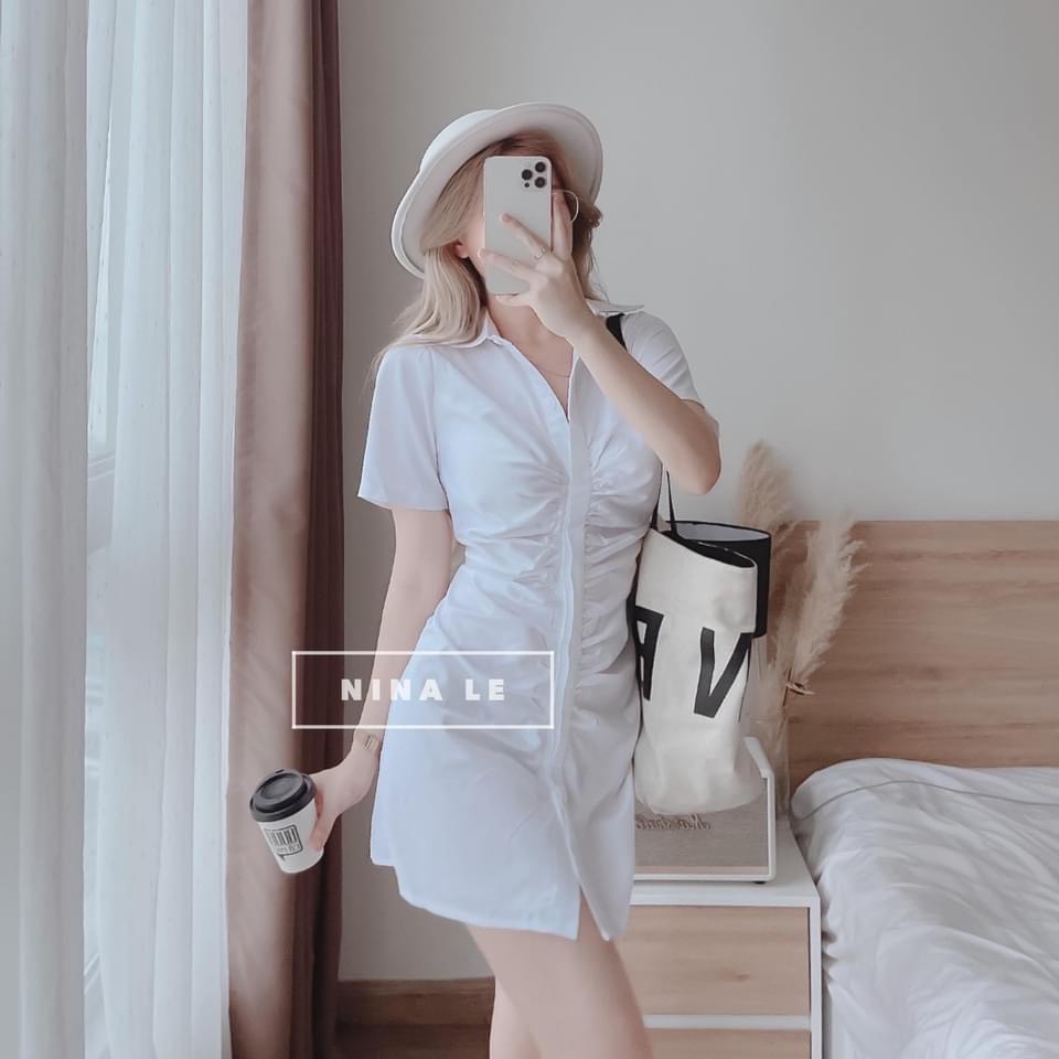 Đầm sơ mi nhún nẹp mini bigsize Kim Ngân  50 kg đến 90 kg DKN014