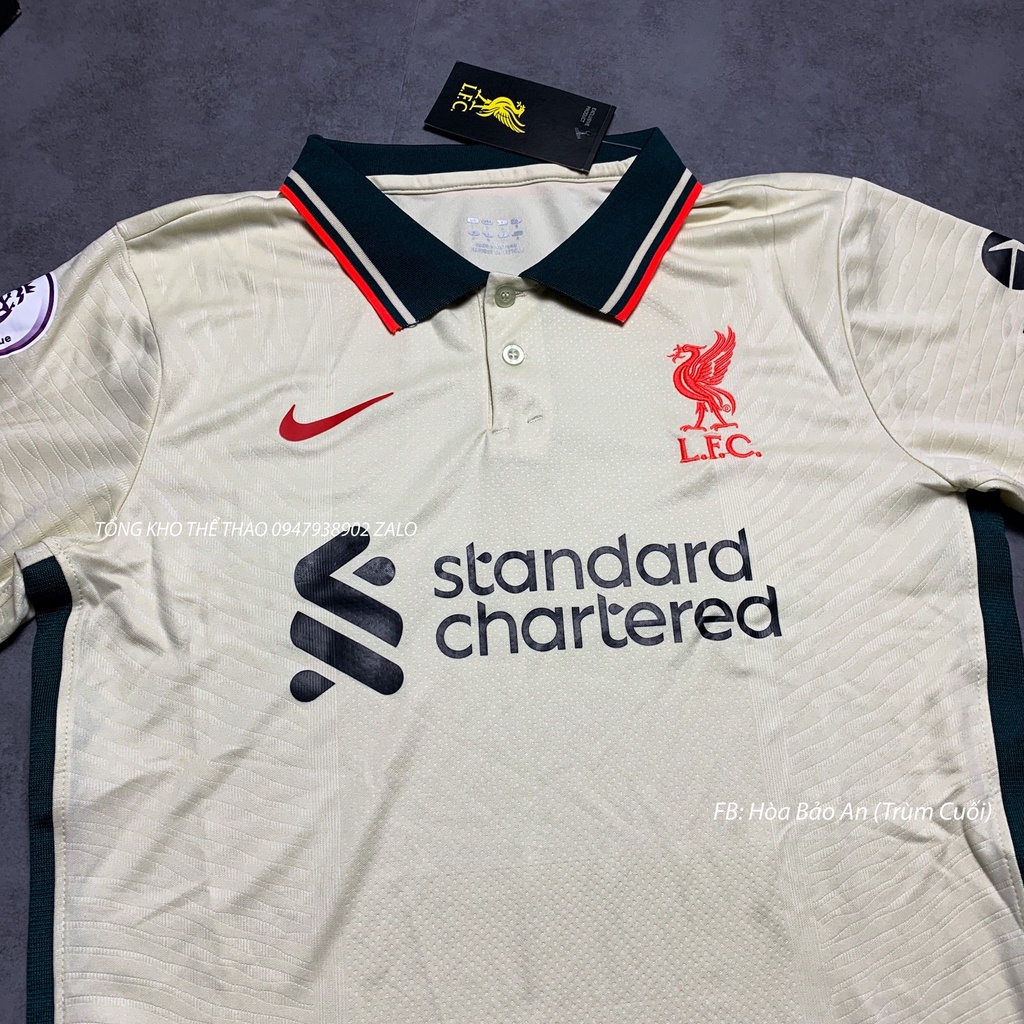 Set Bộ Thể Thao Nam Áo Bóng Đá CLB Liverpool Sân Khách Màu Trắng Kem Chuẩn Áo Thi Đấu mùa giải 2021/22