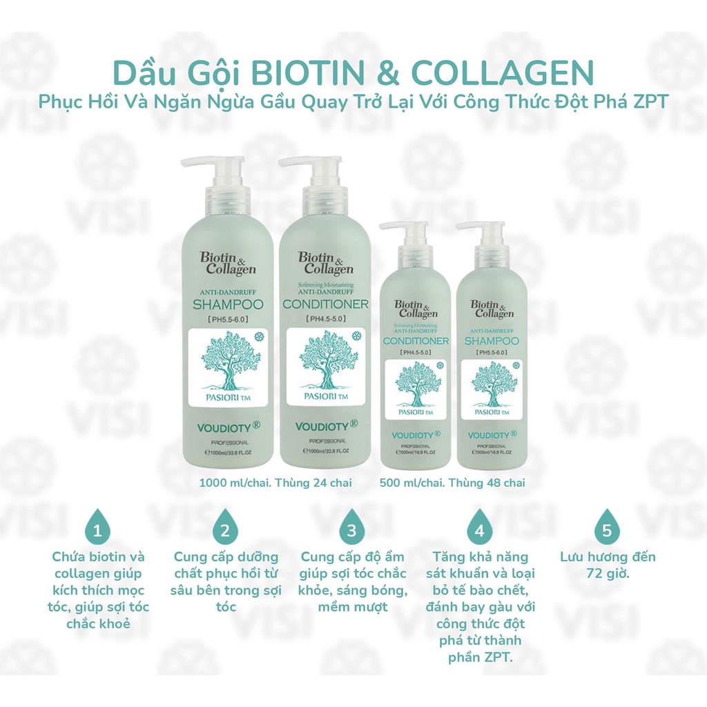 Dầu Gội Xả Biotin Collagen chống rụng tóc và kích thích mọc tóc phục hồi hư tổn 1000ml * 2