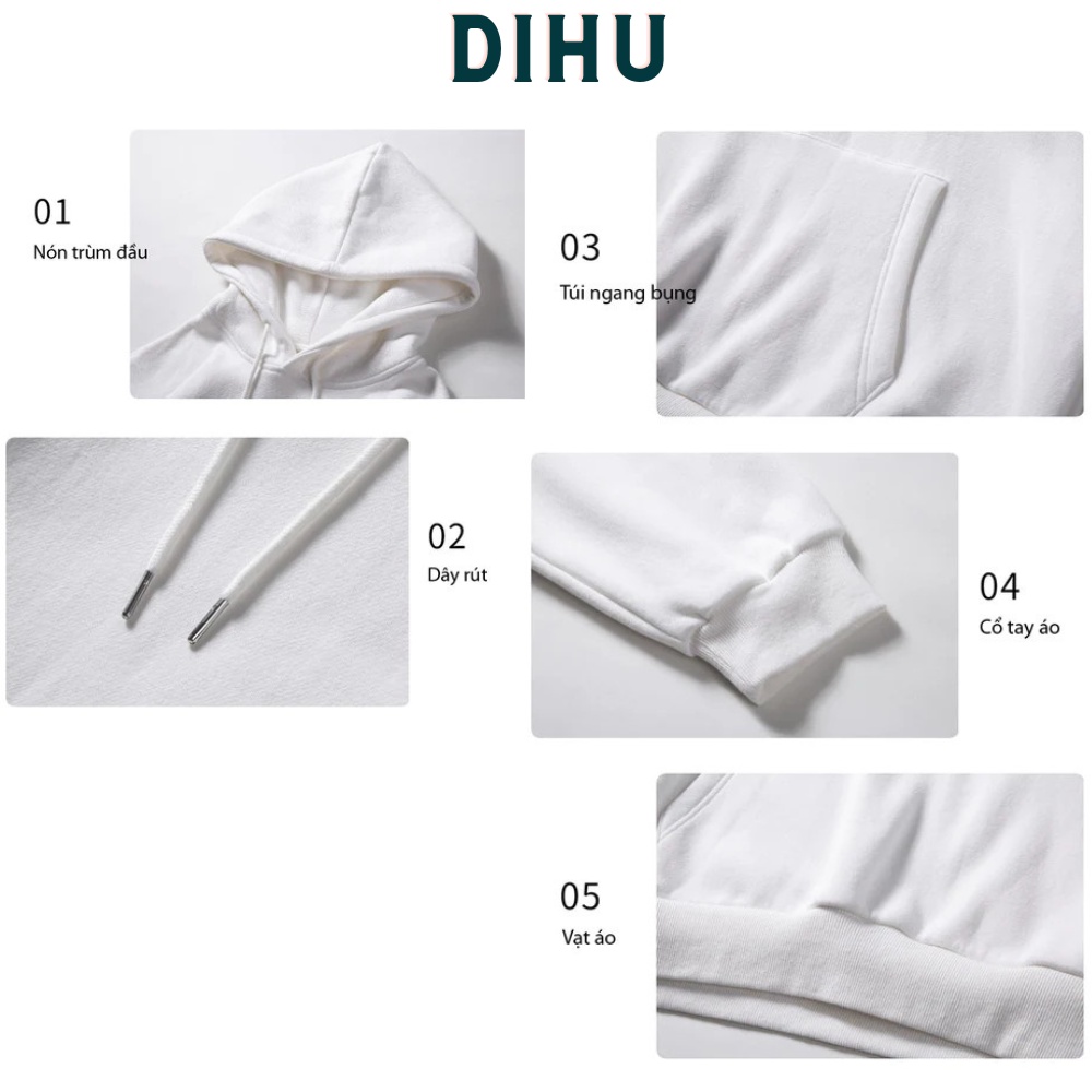 Áo khoác hoodie nam nữ over size nỉ form rộng trơn basic có mũ 2 màu đen trắng giữ ấm cơ thể mùa thu đông DIHU