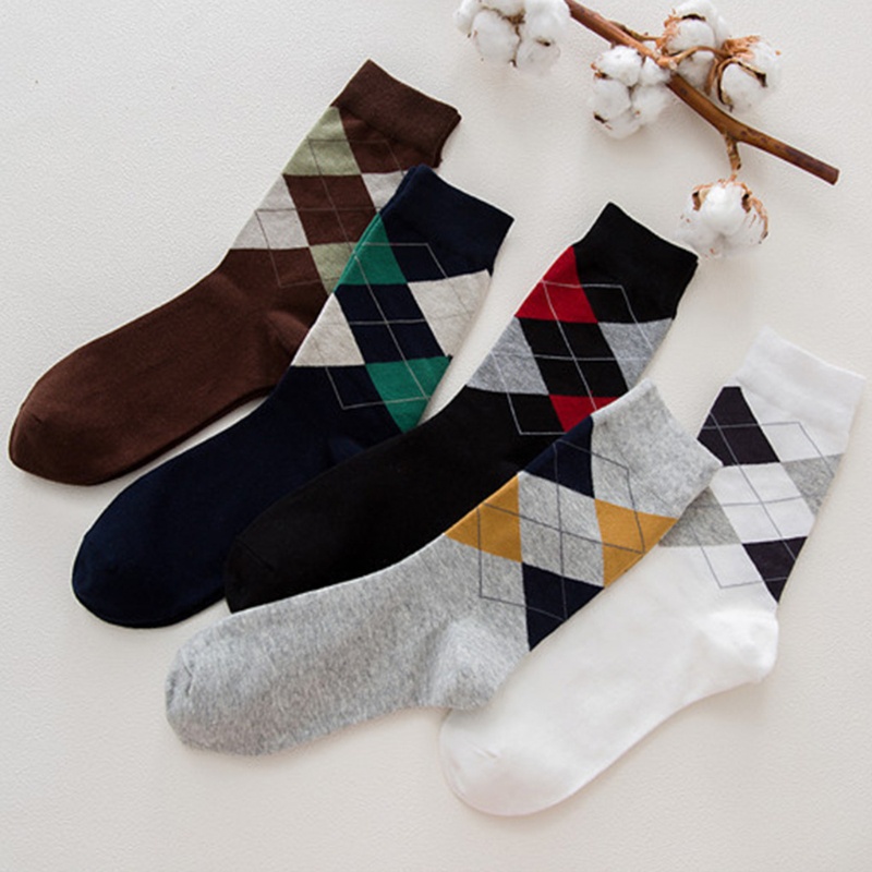 Xiangbao Vớ Cotton Cổ Cao Vừa Thoáng Khí In Họa Tiết Kẻ Ô Vintage Trang Trọng Cho Nam
