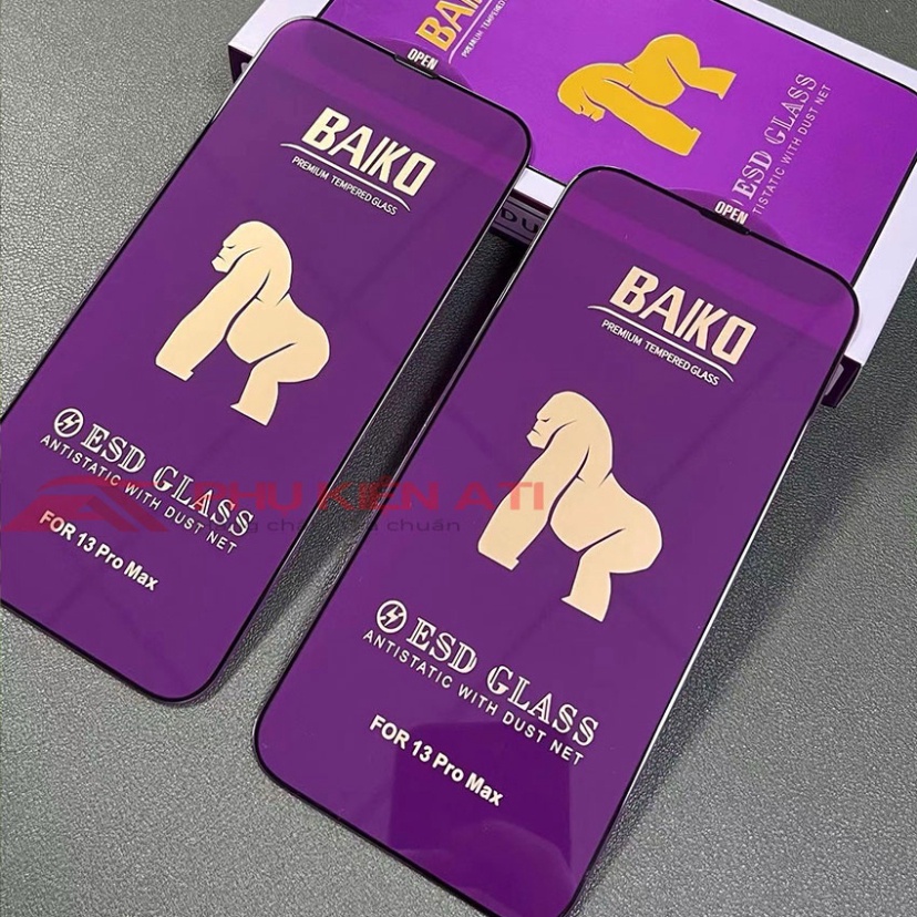 Kính cường lực Baiko tím ESD Full màn chống bụi chống nước iPhone 15 pro max 12 Pro 13 pro 14 Pro XR 11 7 8 Plus Xs Max