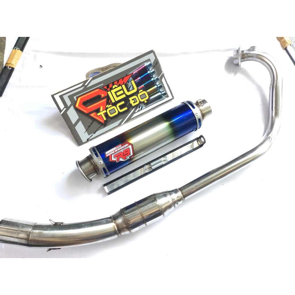 Pô r9 mugello titan cổ bầu hơi INOX độ bô nổ cho Raider, Exciter, Winner, SONIC, SATRIA, GSX, TFX, R15, FZ, CBR