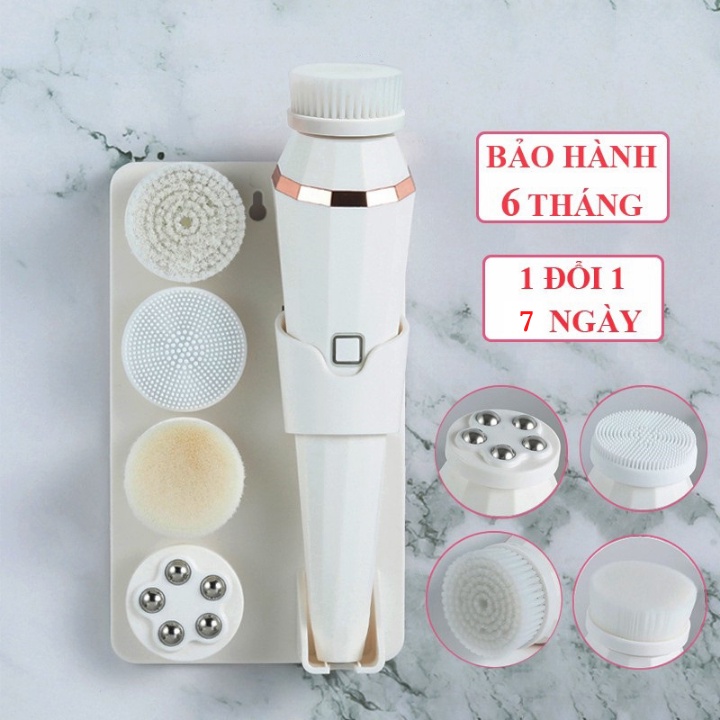 Máy Rửa Mặt Cầm Tay Đa Năng Facial Spa Máy Chăm Sóc Da Mặt Massage Mặt Và Tẩy Trang Với 4 Đầu Cọ