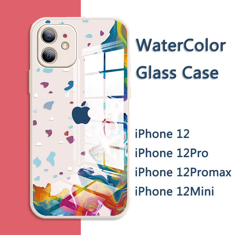 Ốp lưng iPhone 12 Pro Max Màu nước Tranh kính Vỏ thủy tinh Silicone lỏng Cạnh thẳng Vỏ ngoài Cameara Tính cách Sáng tạo Thời trang Riêng tư Tùy chỉnh cho iPhone 12 ProMax iPhone 12 Pro iPhone 12 Mini Trắng Hồng Xanh Ban đêm Xanh