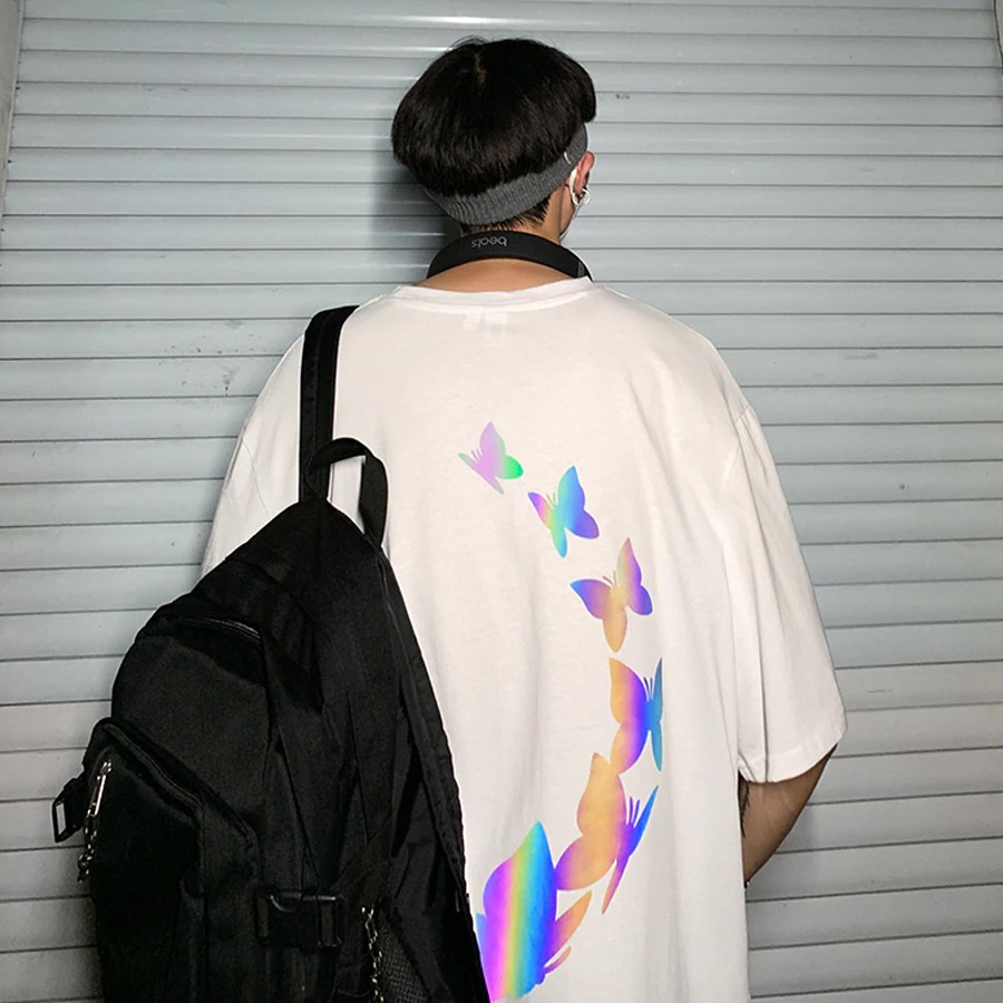 Áo Thun Phản Quang 7 Màu Tay Lỡ Unisex Nam Nữ Bướm 2