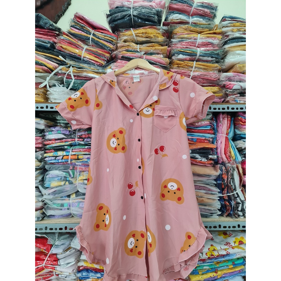 Váy Đầm Nữ-Đầm nữ kiểu dáng sơ mi vải LỤA HÀN in hình BÒ SỮA siêu xinh