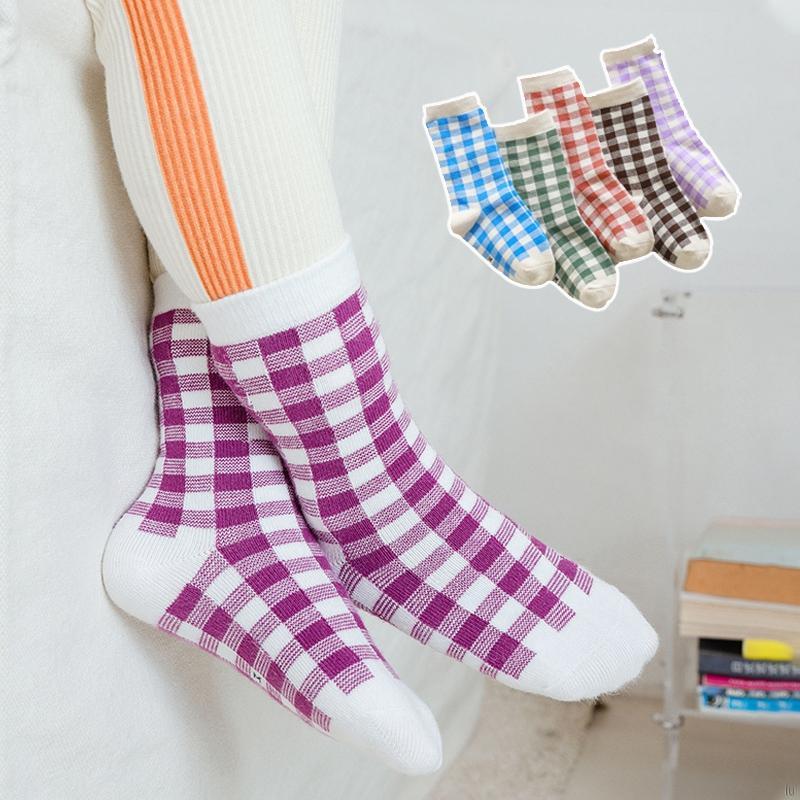 Bộ 5 Đôi Vớ Cotton Mềm Mại Họa Tiết Sọc Caro Đáng Yêu Cho Bé