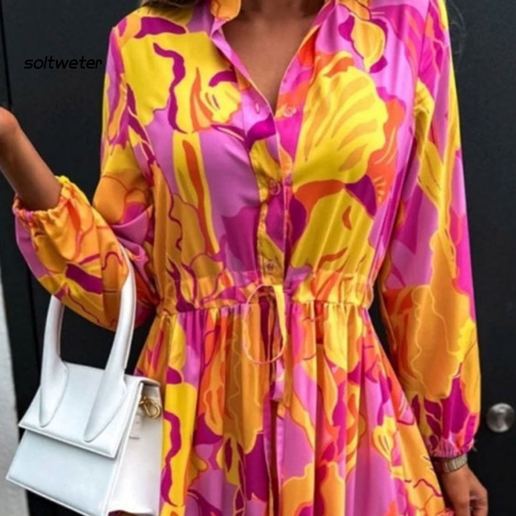 Đầm Tay Dài In Họa Tiết Mùa Hè Thoải Mái Cho Nữ