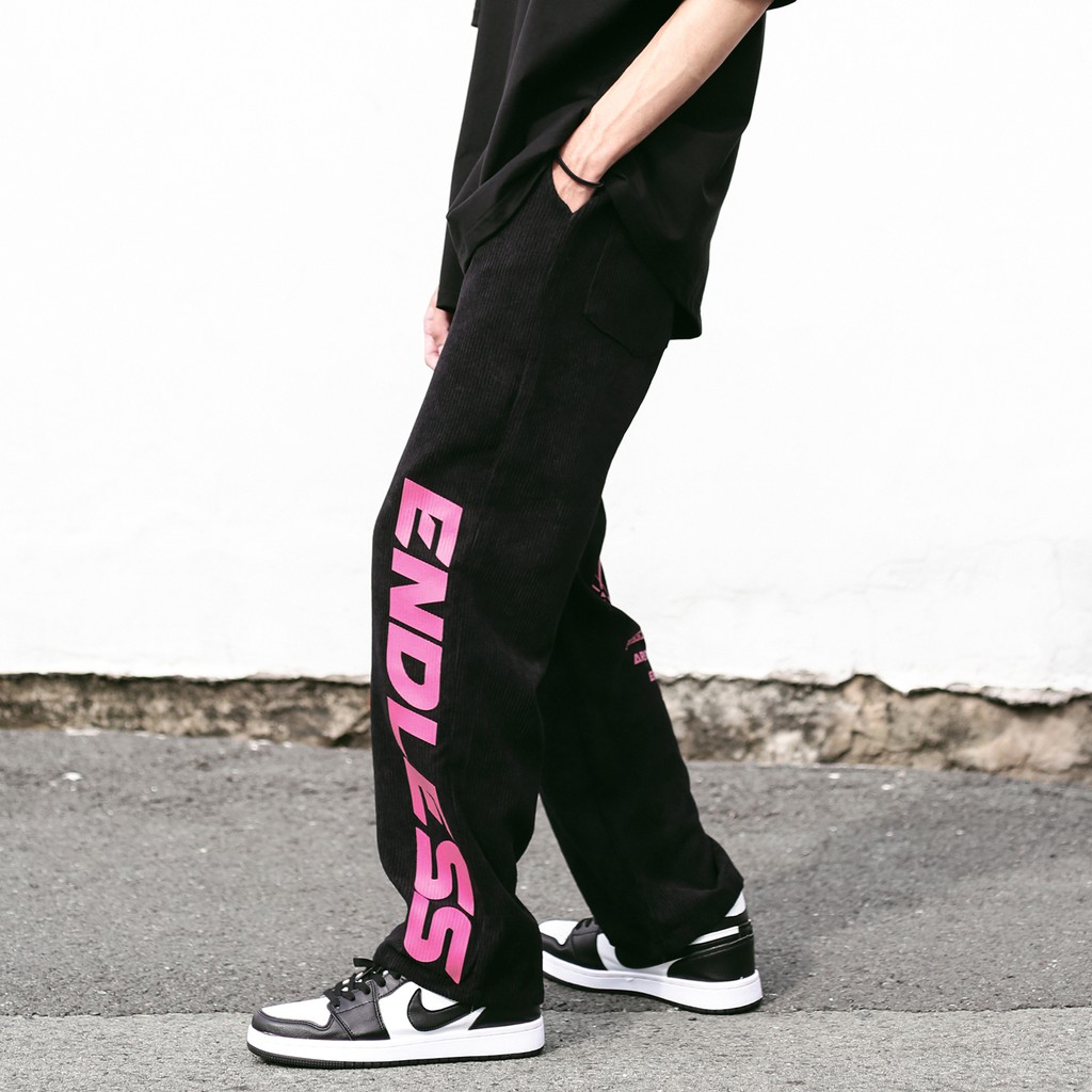 Quần Dài Ống Rộng EndLess Vải Nhung Form Ống Suông Unisex Chất Liệu Ticke Màu Đen