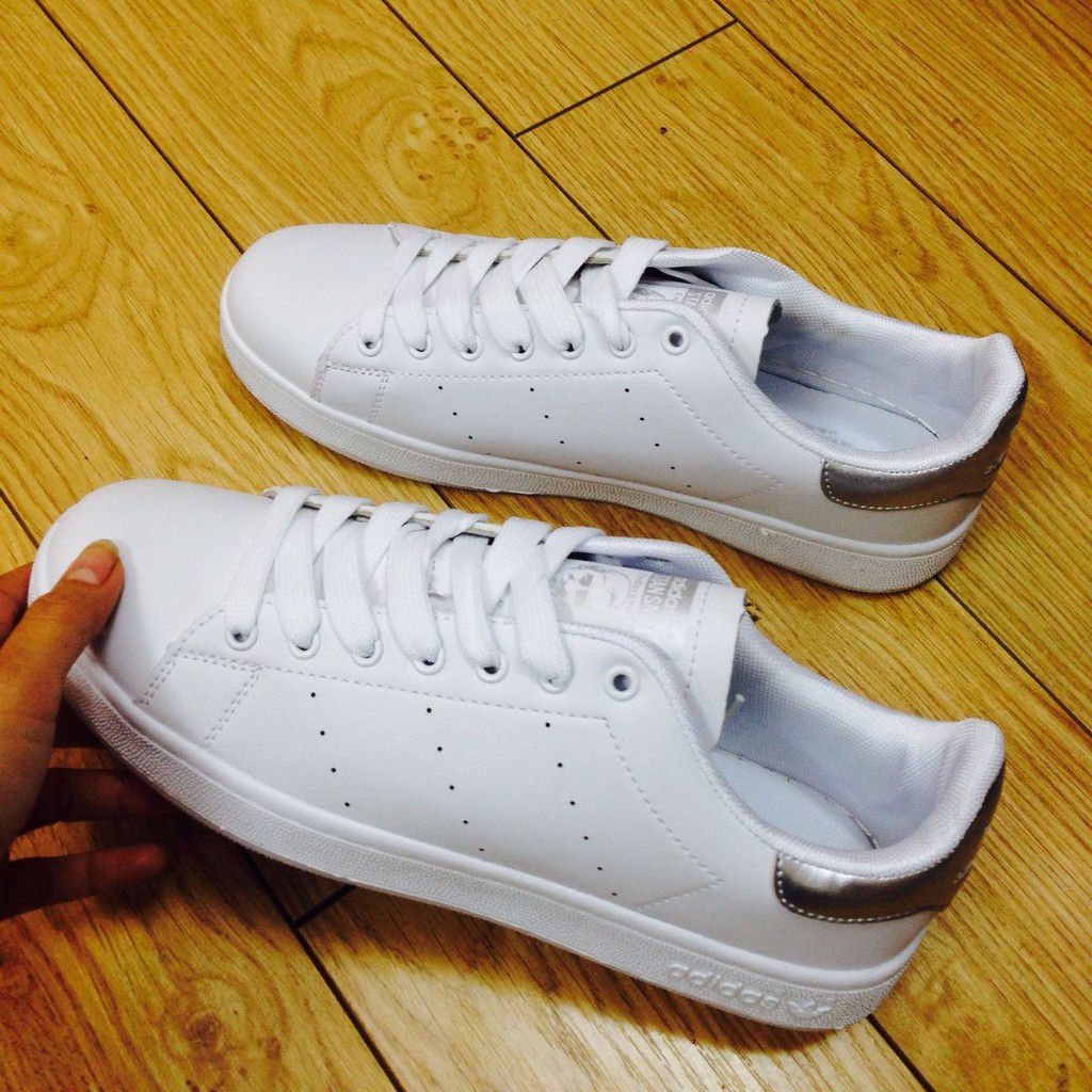 Giày Sneaker Nam Nữ Adidas Stansmith Trắng Gót Đen