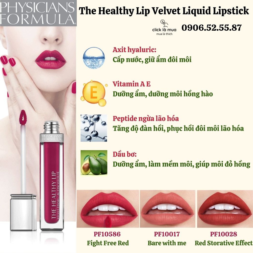 Son môi kem lì cao cấp lâu trôi Physicians Formula The Healthy Lip Velvet Liquid Lipstick CHÍNH HÃNG MỸ Shop Clicklamua